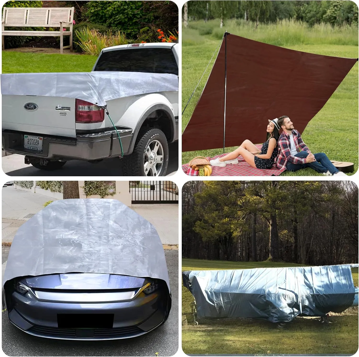 Tarps Heavy Duty Waterproof 16 X 20 Feet,12 MIL Thick Poly Tarp Cover and UV Resistant,Outdoor Tarps with Grommets and Reinforced Edges for Tent,Roof,Camping,Patio,Pool Boat (Silver/Brown)