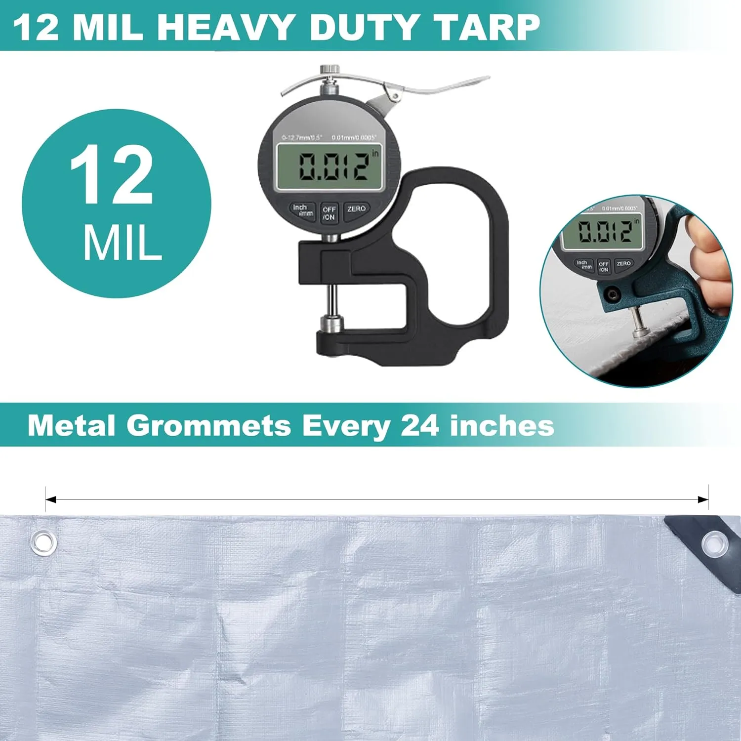 Tarps Heavy Duty Waterproof 16 X 20 Feet,12 MIL Thick Poly Tarp Cover and UV Resistant,Outdoor Tarps with Grommets and Reinforced Edges for Tent,Roof,Camping,Patio,Pool Boat (Silver/Brown)