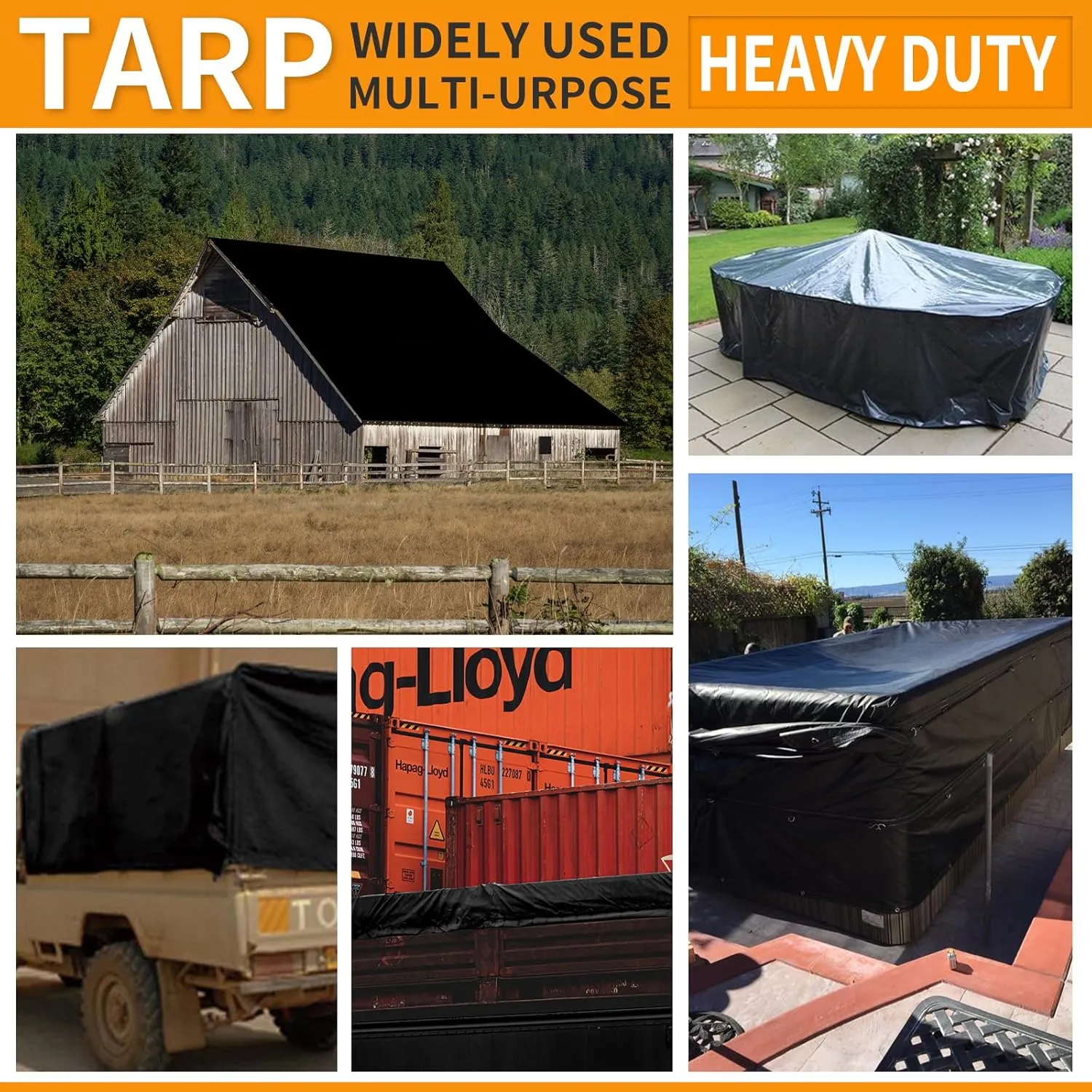 Tarps Heavy Duty Waterproof 6X13ft,Black Large Tarp Cover Plastic Poly Tarpaulin 12MIL Thick Multipurpose Outdoor Tarp for Rain or Sun,Roof, Canopy, Patio, Firewood