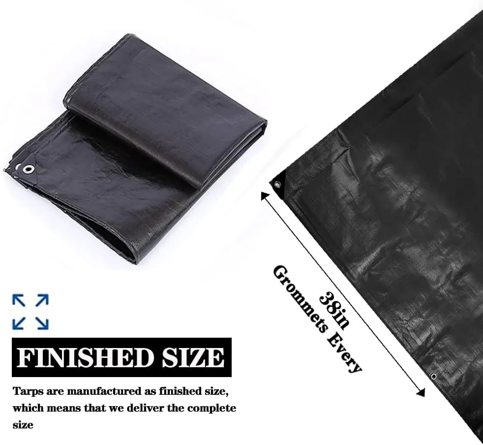 Tarps Heavy Duty Waterproof 6X13ft,Black Large Tarp Cover Plastic Poly Tarpaulin 12MIL Thick Multipurpose Outdoor Tarp for Rain or Sun,Roof, Canopy, Patio, Firewood