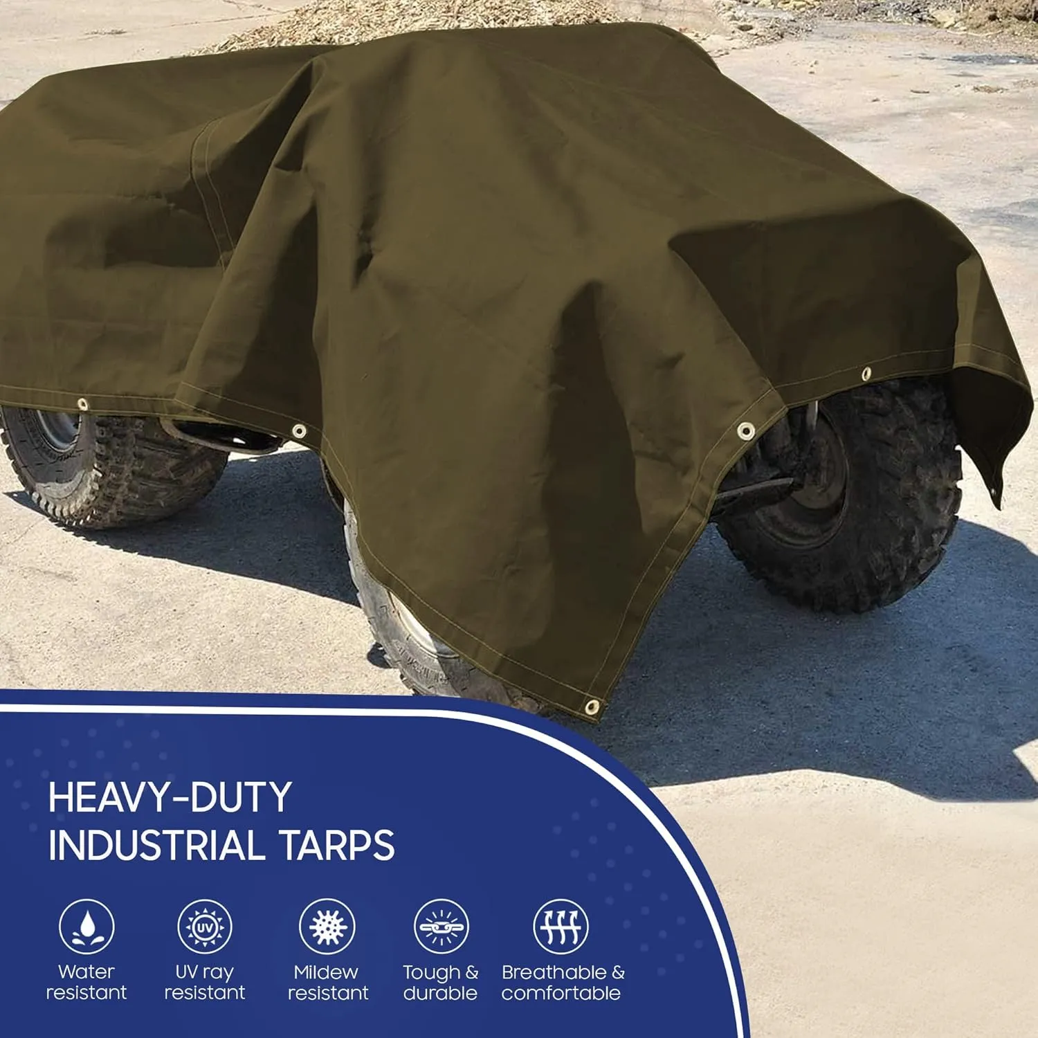 Tarps Now 10x12 ft Heavy Duty Canvas Tarp| 18 MIL Industrial Grade Fabric, Tear Resistance, Reinforced Edges, Brass Grommets | Ideal for Construction, Trucking, Manufacturing, Automotive –Olive Color