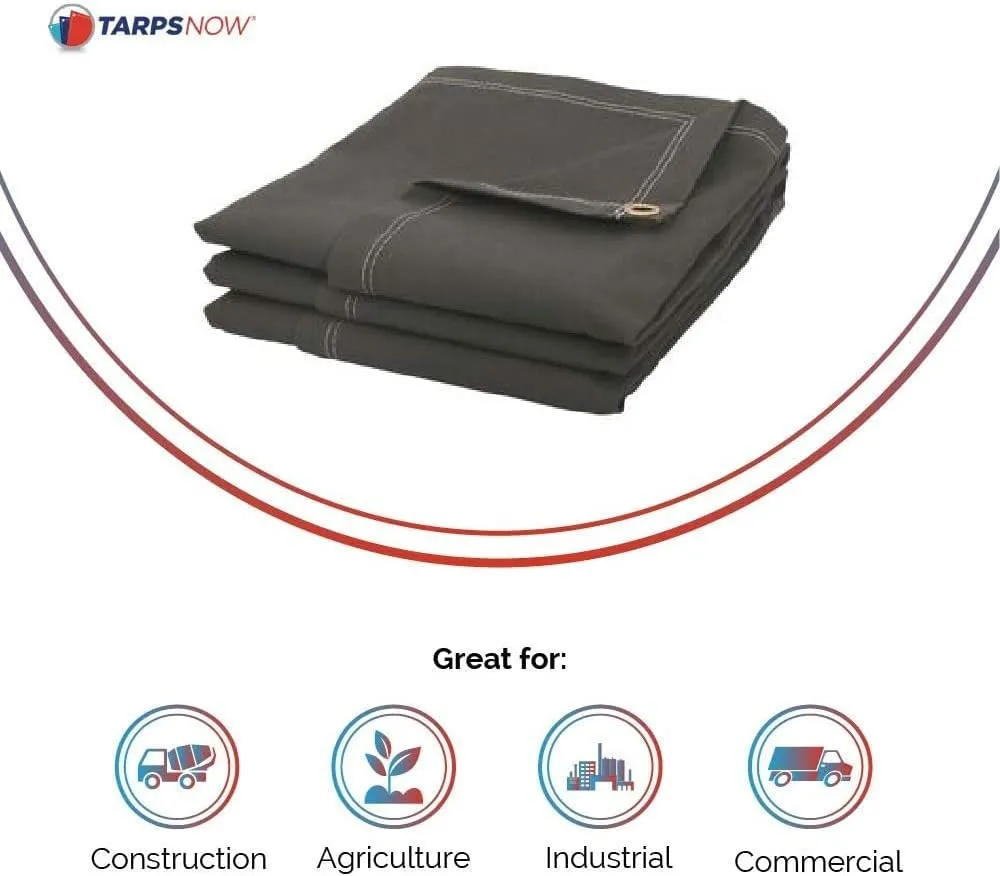 Tarps Now 10x20 ft Fire Retardant Canvas Tarp | 18 MIL Heavy Duty, Flame Retardant, Tear Resistance, Reinforced Edges, Brass Grommets | Ideal for Fire Prevention, Construction, Repairs | Olive Color