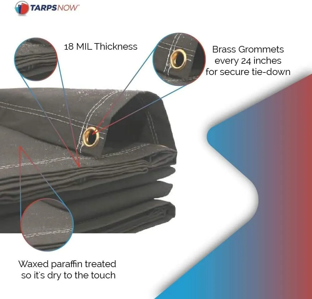 Tarps Now 10x20 ft Fire Retardant Canvas Tarp | 18 MIL Heavy Duty, Flame Retardant, Tear Resistance, Reinforced Edges, Brass Grommets | Ideal for Fire Prevention, Construction, Repairs | Olive Color