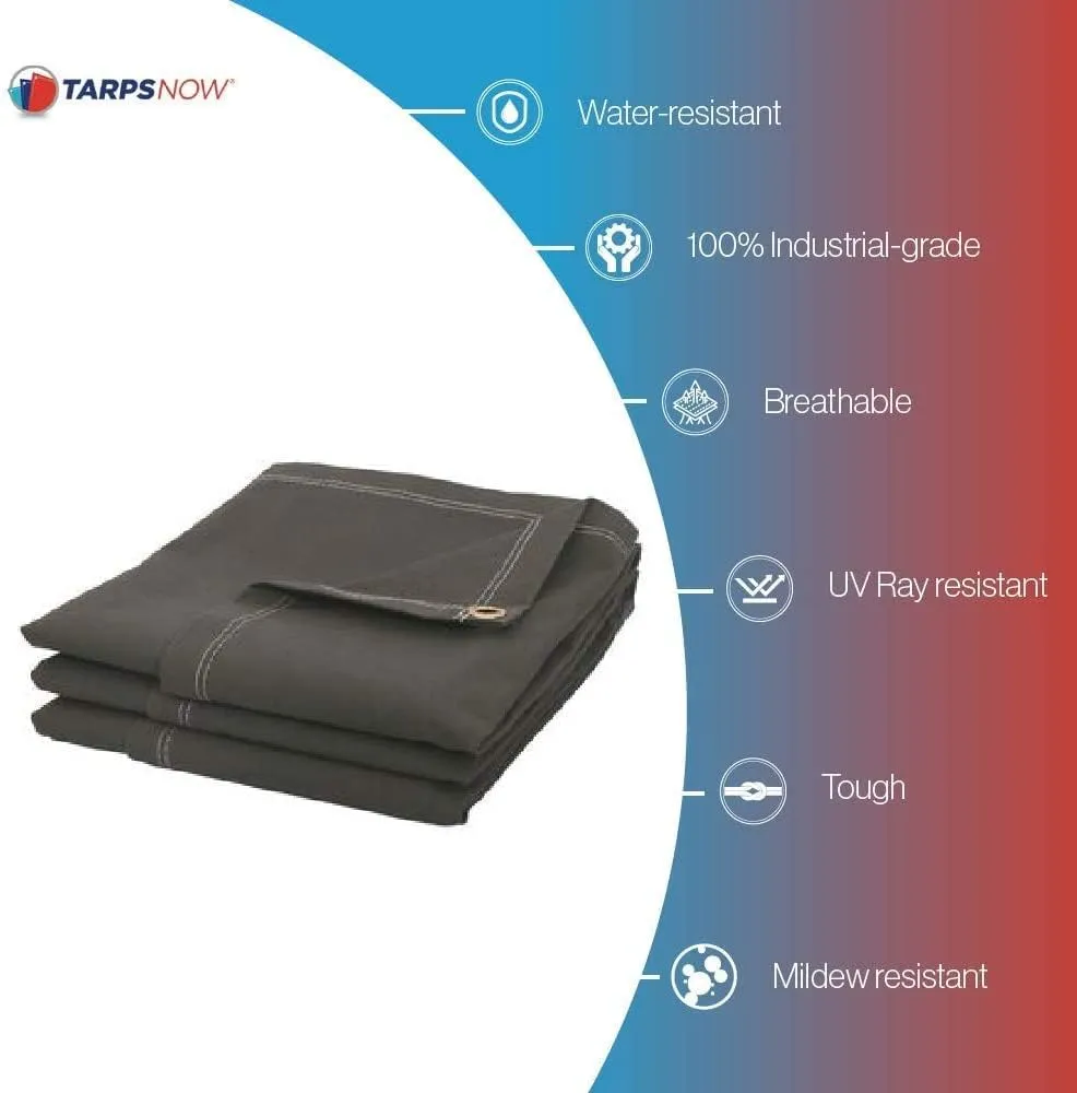 Tarps Now 10x20 ft Fire Retardant Canvas Tarp | 18 MIL Heavy Duty, Flame Retardant, Tear Resistance, Reinforced Edges, Brass Grommets | Ideal for Fire Prevention, Construction, Repairs | Olive Color