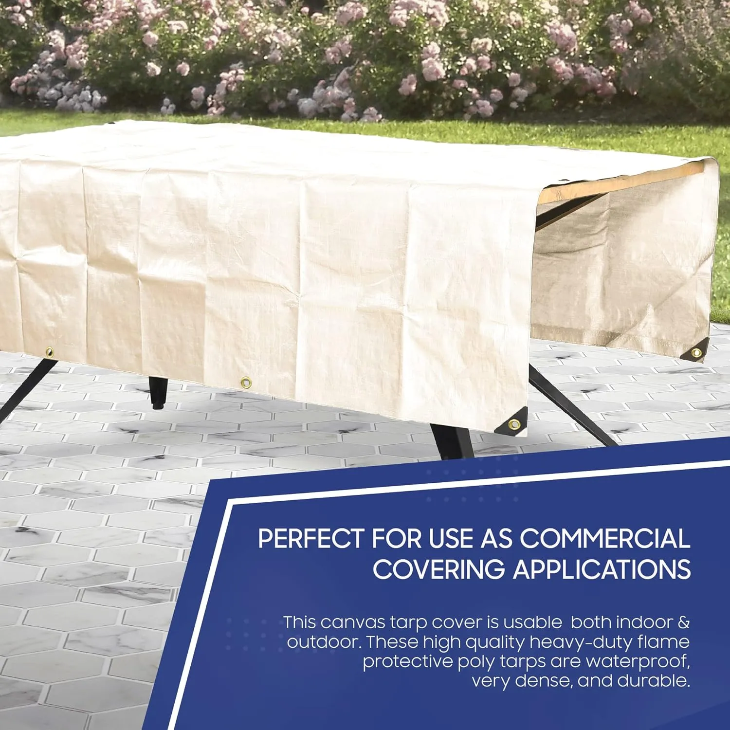 Tarps Now 10x30 Feet Fire Retardant Poly Tarp |12 MIL Heavy Duty Waterproof Cover |Rip and Tear Proof Plastic Tarp with Rustproof Aluminum Grommets & Reinforced Edges |Ideal for Camping - White