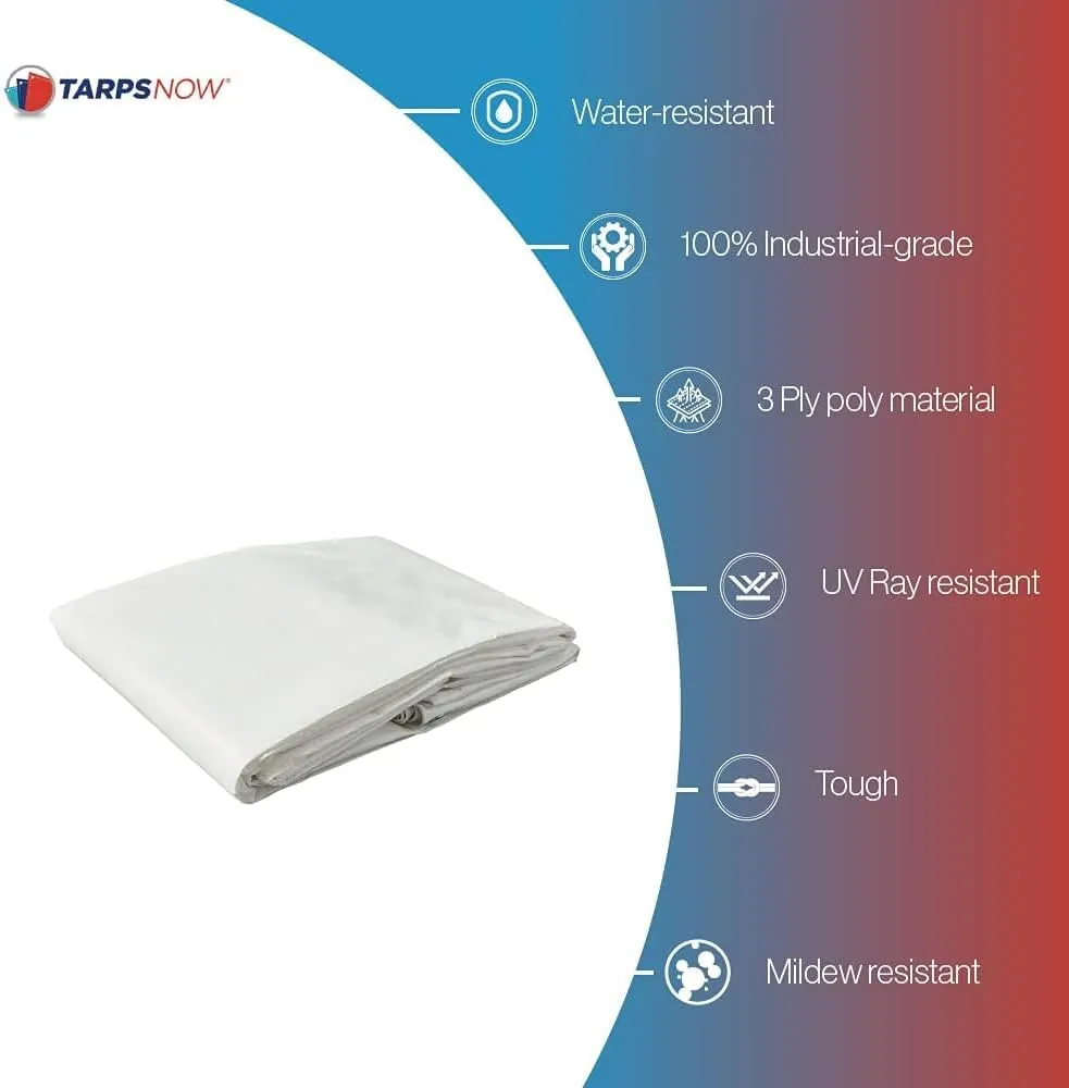 Tarps Now 18x20 Feet Poly Tarp |12 MIL Heavy Duty Waterproof Cover |Rip and Tear Proof Plastic Tarp with Rustproof Aluminum Grommets & Reinforced Edges |Ideal for Roof Repairs, Landscaping-White