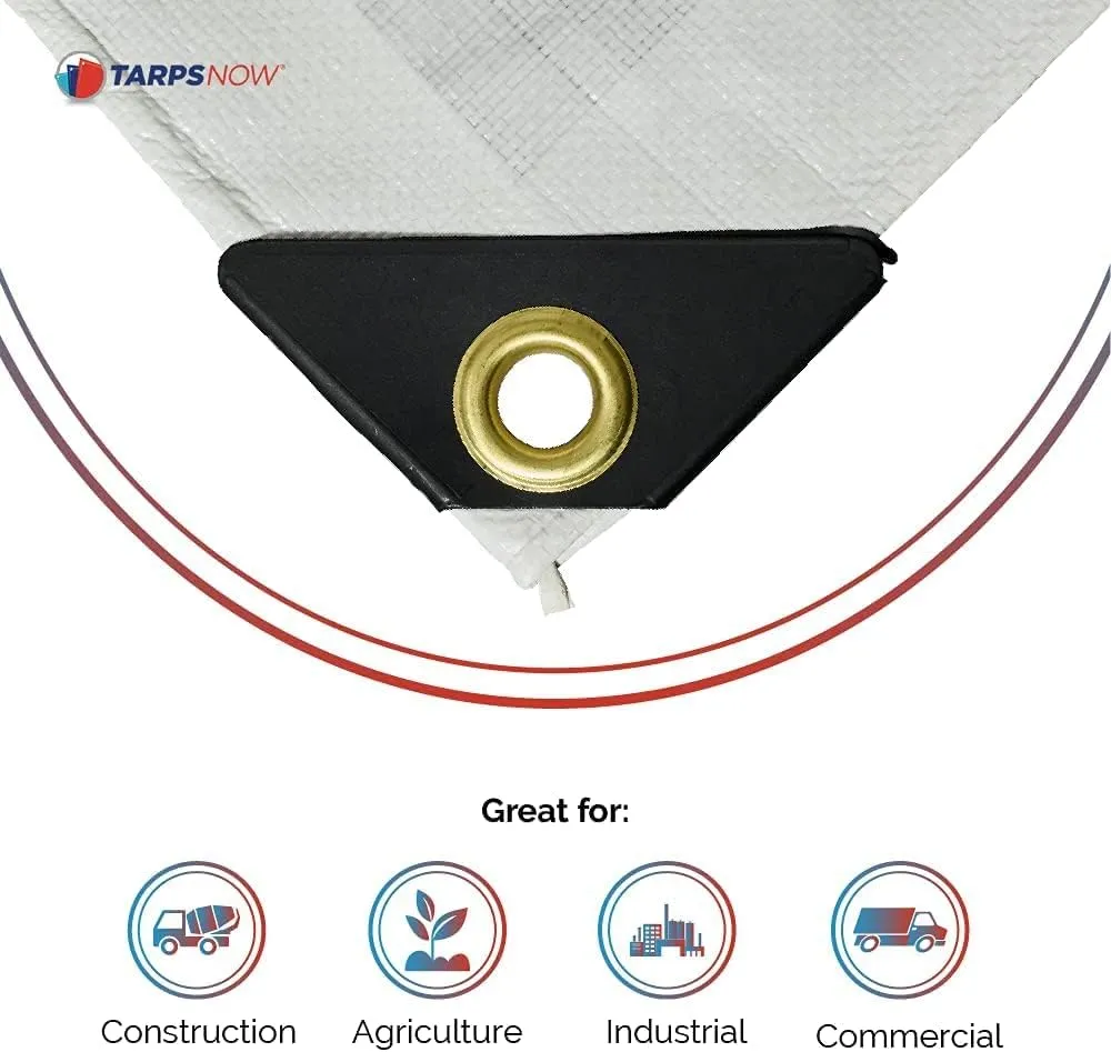 Tarps Now 18x20 Feet Poly Tarp |12 MIL Heavy Duty Waterproof Cover |Rip and Tear Proof Plastic Tarp with Rustproof Aluminum Grommets & Reinforced Edges |Ideal for Roof Repairs, Landscaping-White