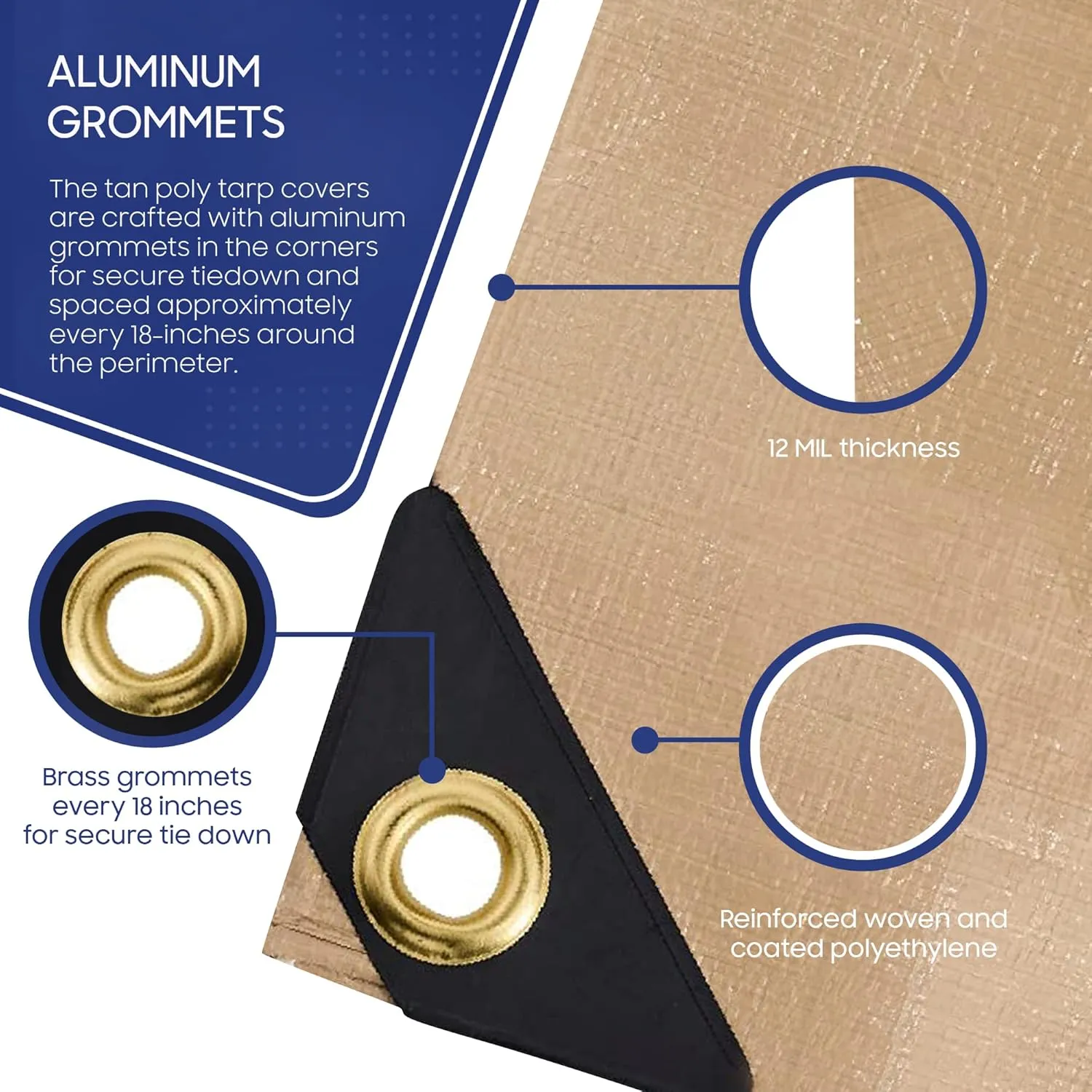 Tarps Now 40x40 Feet Poly Tarp |12 MIL Heavy Duty Waterproof Cover |Rip and Tear Proof Plastic Tarp with Rustproof Aluminum Grommets & Reinforced Edges |Ideal for Roof Repairs, Landscaping-Tan