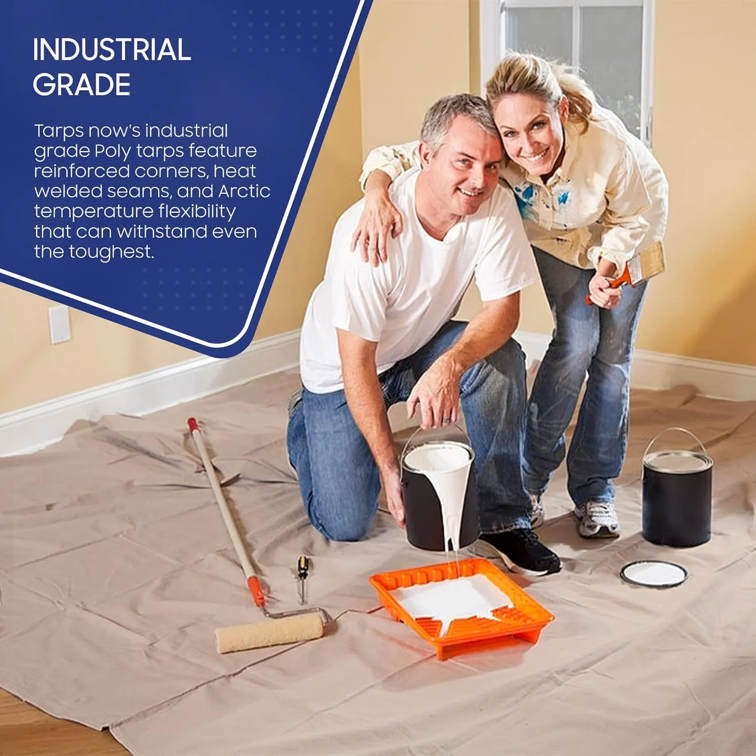 Tarps Now 40x40 Feet Poly Tarp |12 MIL Heavy Duty Waterproof Cover |Rip and Tear Proof Plastic Tarp with Rustproof Aluminum Grommets & Reinforced Edges |Ideal for Roof Repairs, Landscaping-Tan