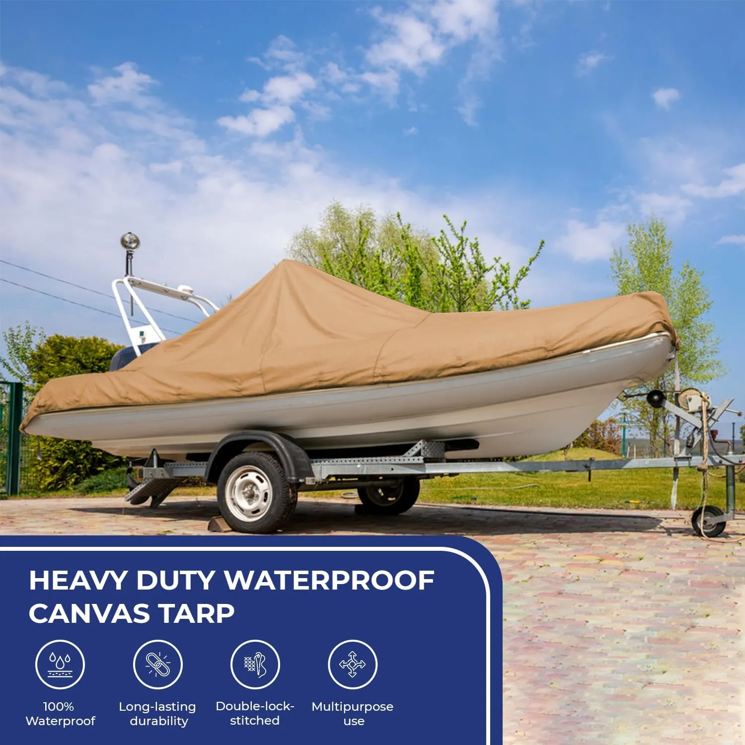 Tarps Now 8x12 Feet Waterproof Canvas Tarp|20 MIL Commercial Grade, Heavy Duty, Tear-Resistant, Rustproof Brass Grommets, Reinforced Edges| Ideal for Construction, Trucking, Manufacturing –Tan Color