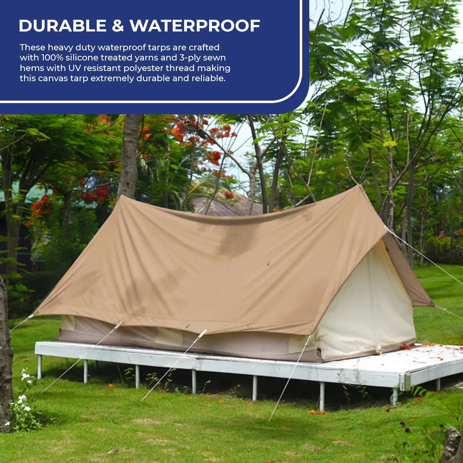 Tarps Now 8x12 Feet Waterproof Canvas Tarp|20 MIL Commercial Grade, Heavy Duty, Tear-Resistant, Rustproof Brass Grommets, Reinforced Edges| Ideal for Construction, Trucking, Manufacturing –Tan Color