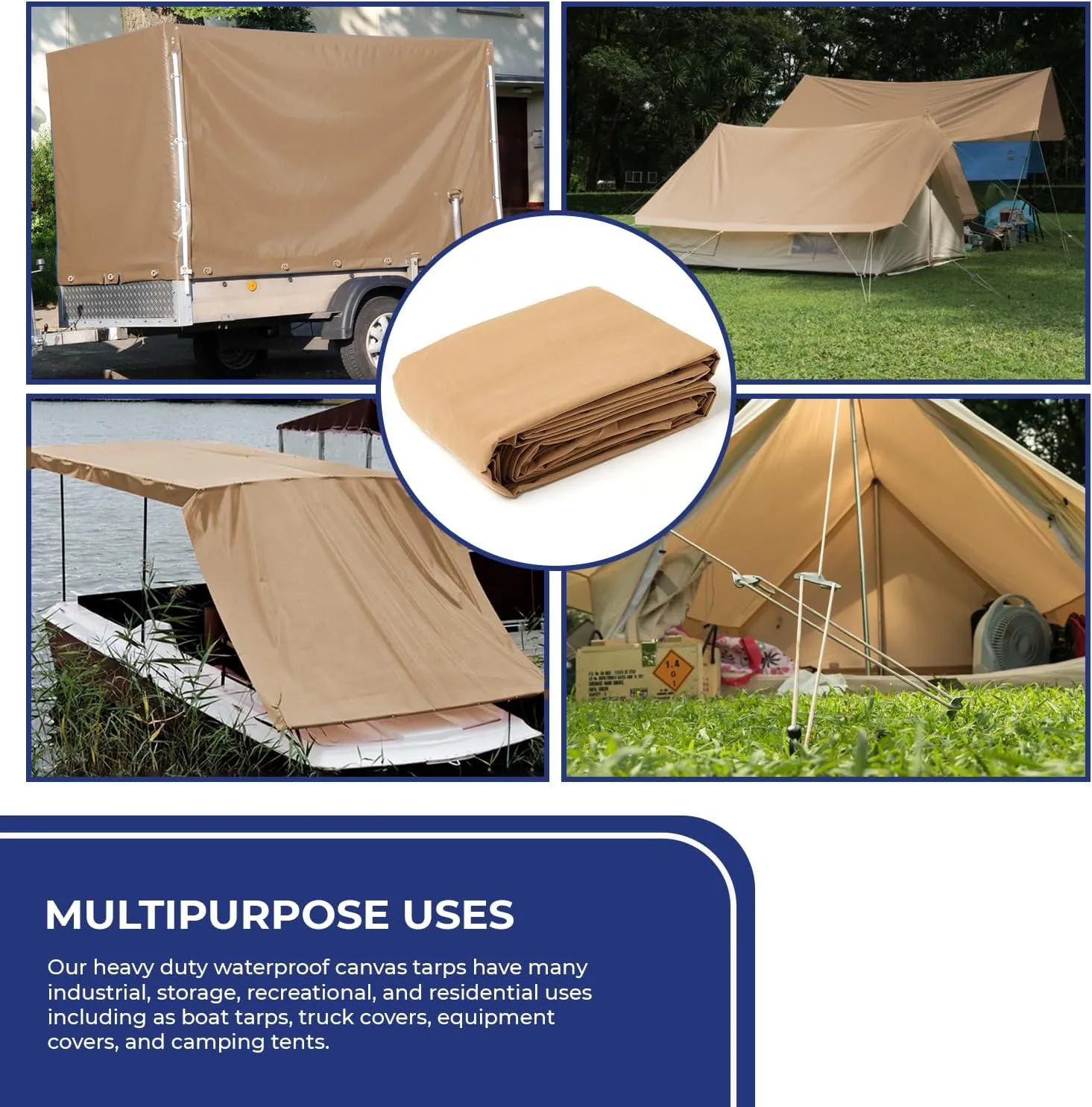 Tarps Now 8x12 Feet Waterproof Canvas Tarp|20 MIL Commercial Grade, Heavy Duty, Tear-Resistant, Rustproof Brass Grommets, Reinforced Edges| Ideal for Construction, Trucking, Manufacturing –Tan Color