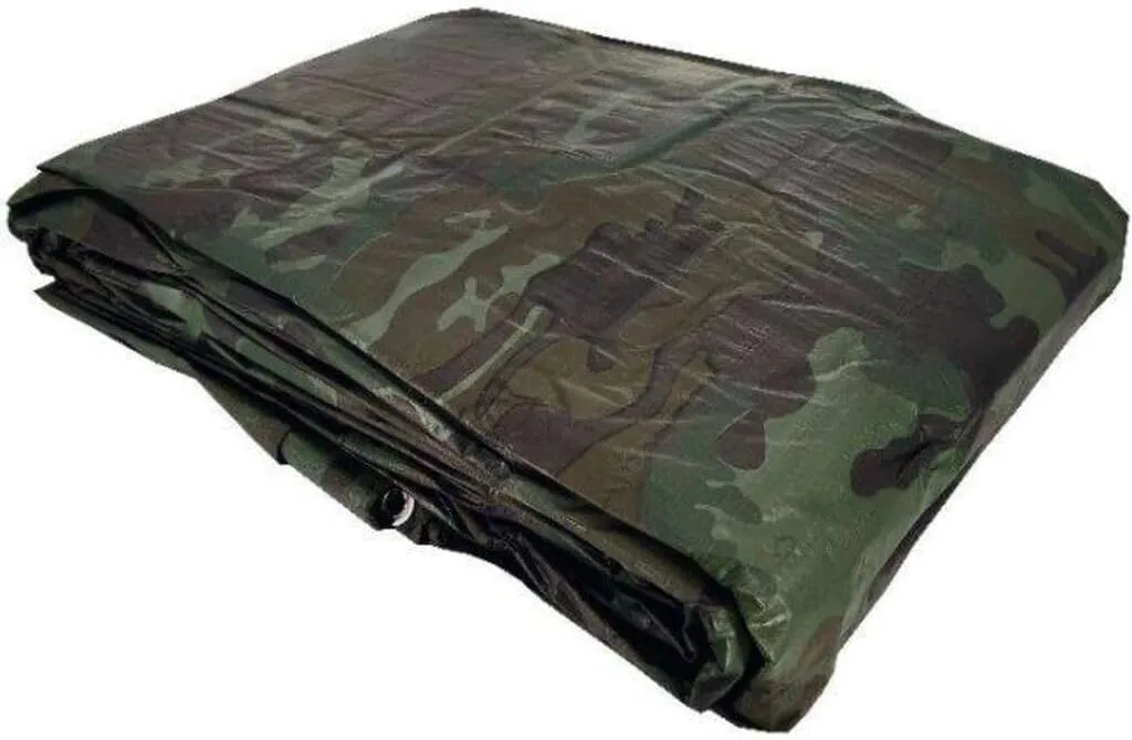 Tarps Now Camouflage Plastic Tarp (Poly Tarp) 30x30 ft - 8 MIL Heavy Duty Waterproof Cover | Tear-Resistant with Rustproof Grommets & Reinforced Edges | Ideal for Camping, Landscaping - Woodland Camo