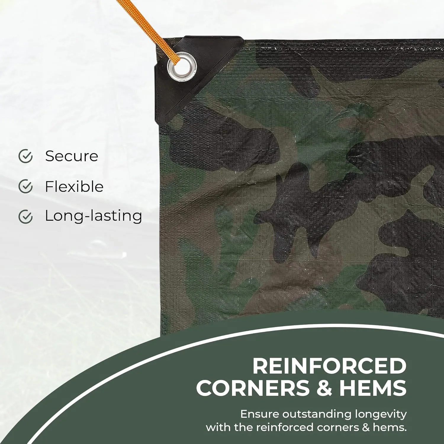 Tarps Now Camouflage Plastic Tarp (Poly Tarp) 30x30 ft - 8 MIL Heavy Duty Waterproof Cover | Tear-Resistant with Rustproof Grommets & Reinforced Edges | Ideal for Camping, Landscaping - Woodland Camo