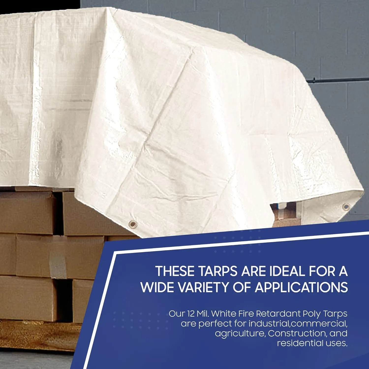 Tarps Now Fire Retardant Plastic Tarp (Poly Tarp) 30x40 ft - 12 MIL Heavy Duty Waterproof Cover | Rip & Tear Resistant with Rustproof Grommets & Reinforced Edges |Ideal for Camping, Outdoor Use -White