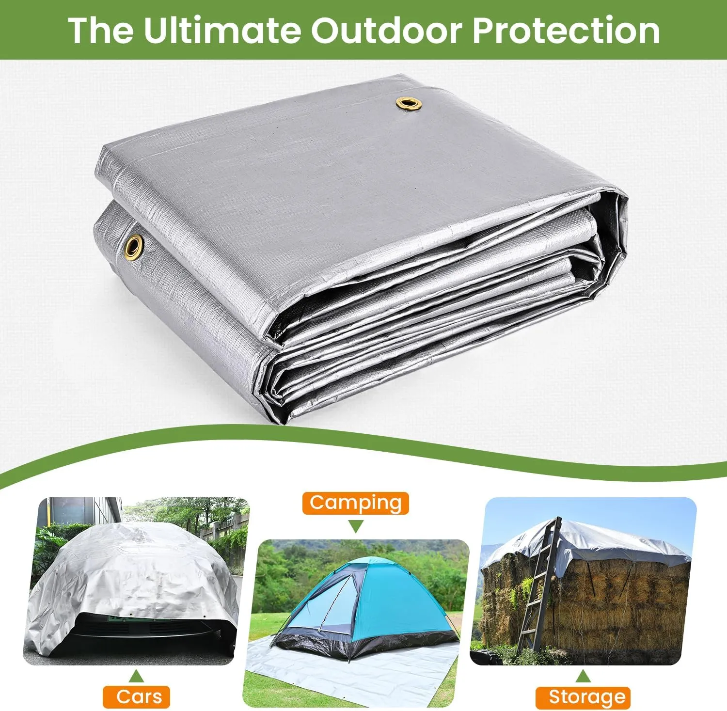 Tarps Waterproof 10' X 20' Heavy Duty Tarp 16 Mil Thick Large Tarp with Grommets Multipurpose Protective Poly Outdoor for Roof, Camping, Patio, Pool, Boat, Car|Silver/Black