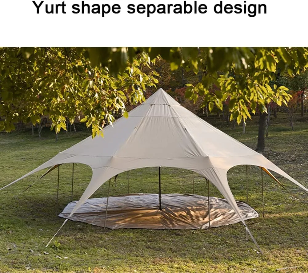 Teepee Camping Tent Cotton Tent Pyramid Yurt Tent Multi-Person Family Glamping Tent Double Layer Large Waterproof Tipi Tents for 8-10 Person, 450X450X280CM, Black