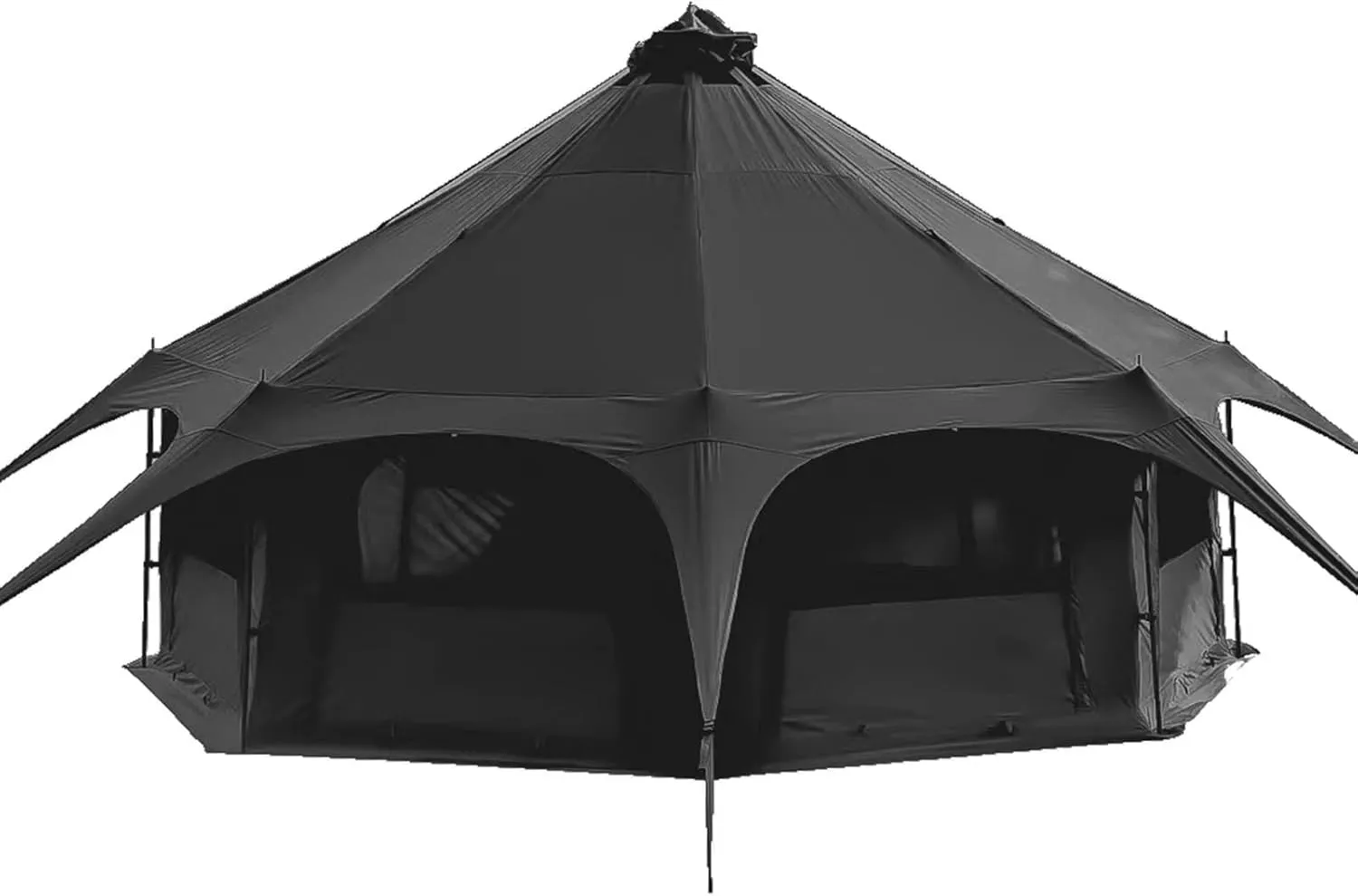 Teepee Camping Tent Cotton Tent Pyramid Yurt Tent Multi-Person Family Glamping Tent Double Layer Large Waterproof Tipi Tents for 8-10 Person, 450X450X280CM, Black