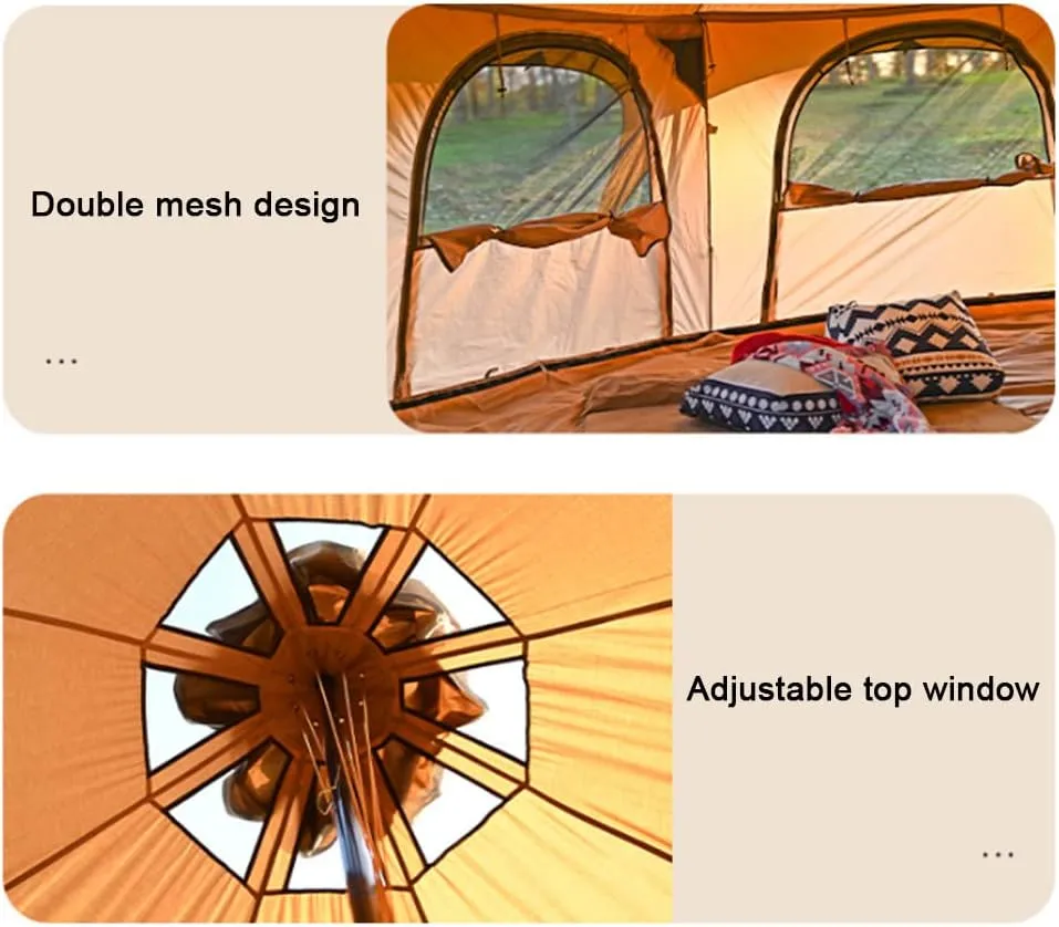 Teepee Camping Tent Cotton Tent Pyramid Yurt Tent Multi-Person Family Glamping Tent Double Layer Large Waterproof Tipi Tents for 8-10 Person, 450X450X280CM, Black