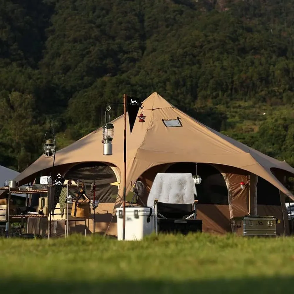 Teepee Camping Tent Cotton Tent Pyramid Yurt Tent Multi-Person Family Glamping Tent Double Layer Large Waterproof Tipi Tents for 8-10 Person, 450X450X280CM, Black
