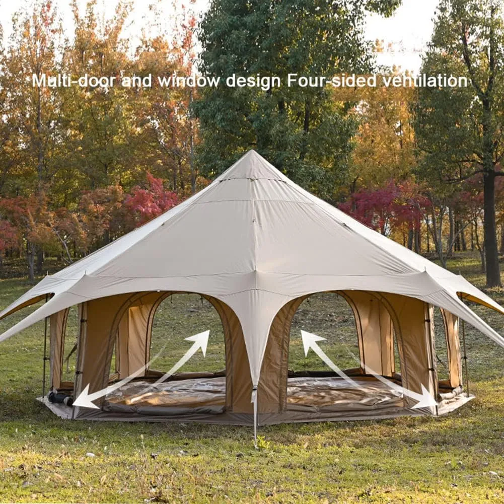Teepee Camping Tent Cotton Tent Pyramid Yurt Tent Multi-Person Family Glamping Tent Double Layer Large Waterproof Tipi Tents for 8-10 Person, 450X450X280CM, Black