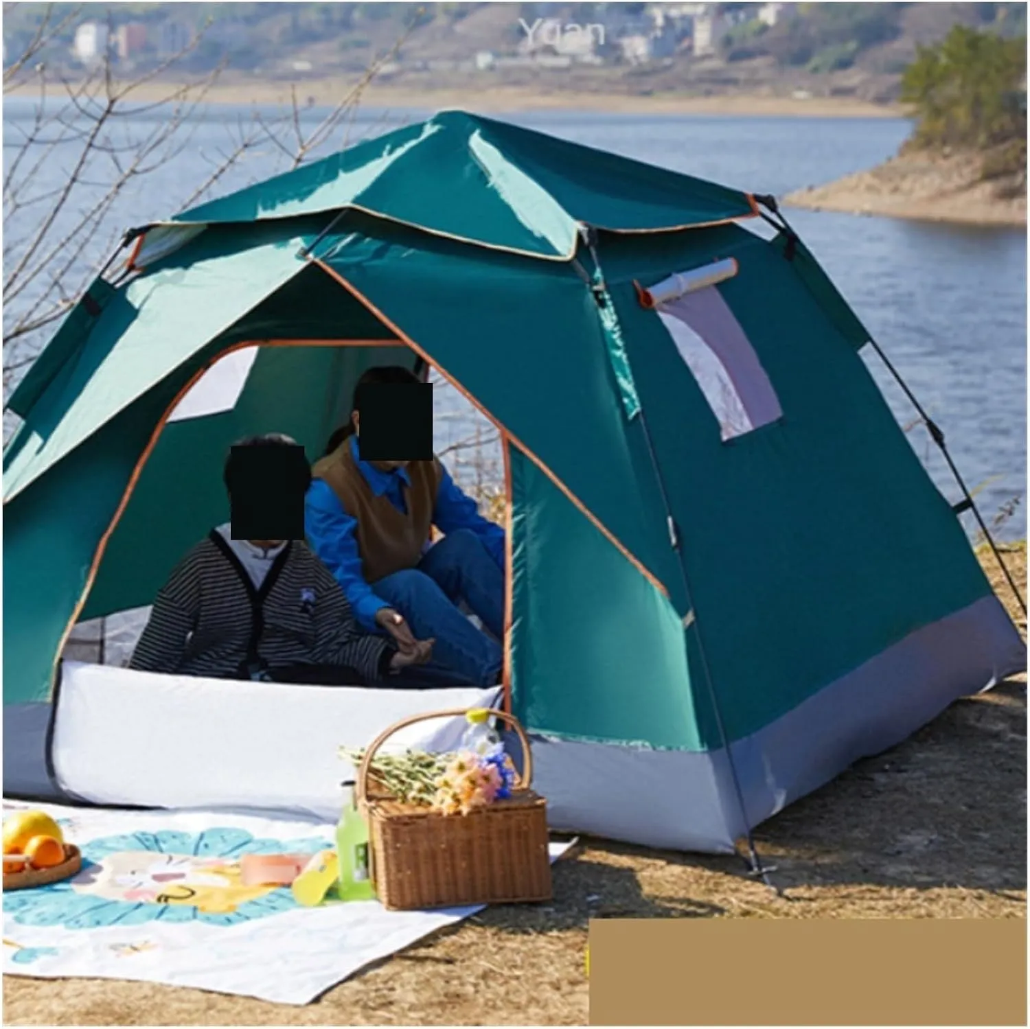 Tent 3-4 Person Fully Outdoor Automatic Quick Open Tent Tent Camping Family Outdoor Llightweight Instant Setup Tent Lightweight (Color : Green Double Layer)