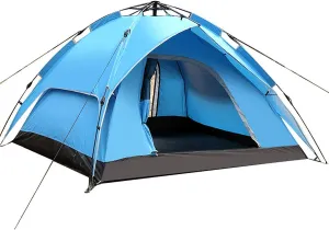 Tent, Automatic Tent Outdoor 3-4 Person Double Layer Tent, Double Multiplayer Camping Camping Beach Tent,Blue