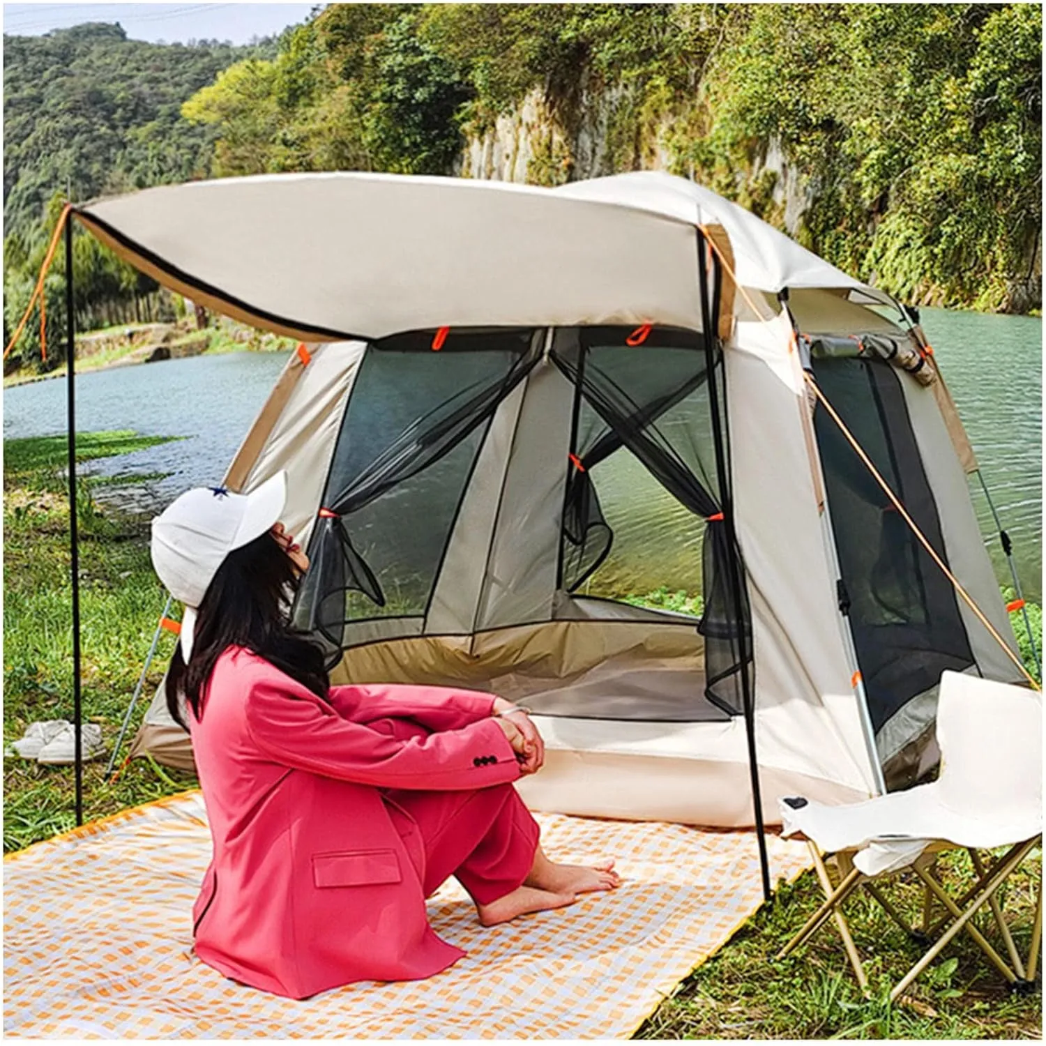 Tent Camping 4 People Double Doors and Four Windows, Family Tents for Camping Stable and Lightweight Tent Pop Up for Camping Hiking Picnic Garden