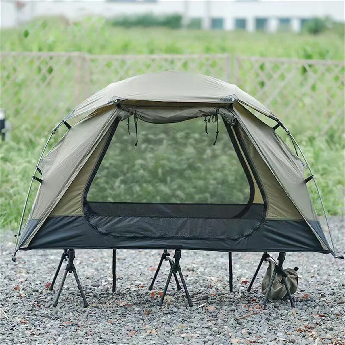Tent Cots for Camping 1 Person Foldable Elevated Off Ground Tent with Built in Air Mattress Camping Cots for Adults Travel Cot