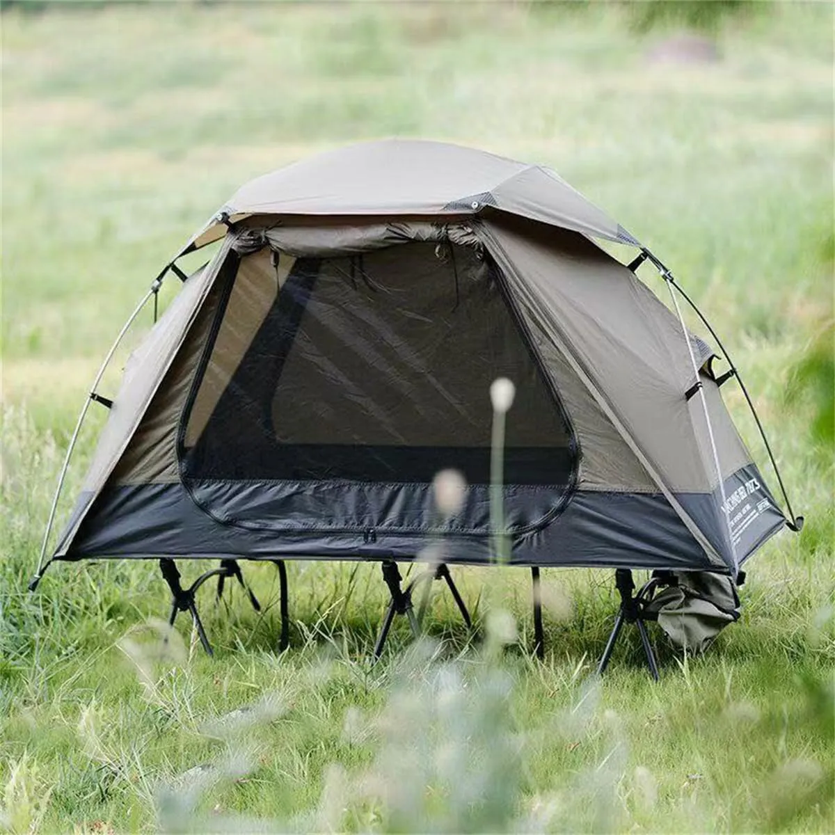 Tent Cots for Camping 1 Person Foldable Elevated Off Ground Tent with Built in Air Mattress Camping Cots for Adults Travel Cot