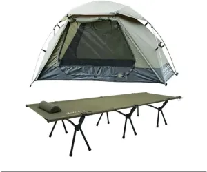 Tent Cots for Camping 1 Person Foldable Elevated Off Ground Tent with Built in Air Mattress Camping Cots for Adults Travel Cot