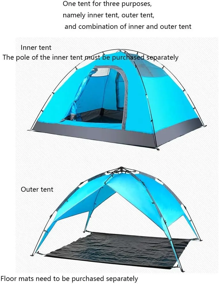 Tent Double Layer Automatic Instant Setup Camping Tent 3-4 Person Family Tent Waterproof Foldable Tent for Hiking Travel Yurt (Color : Lake Blue)