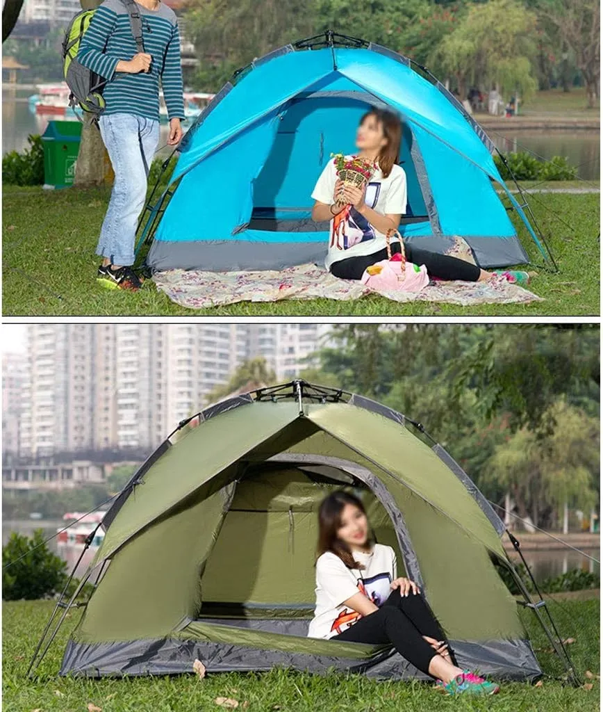 Tent Double Layer Automatic Instant Setup Camping Tent 3-4 Person Family Tent Waterproof Foldable Tent for Hiking Travel Yurt (Color : Lake Blue)