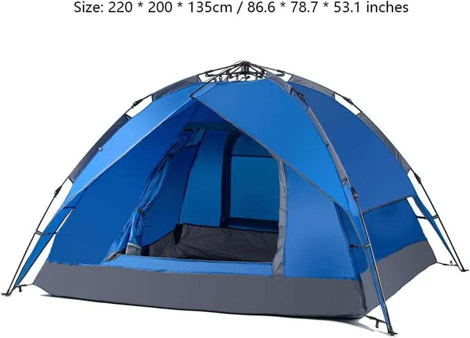 Tent Double Layer Automatic Instant Setup Camping Tent 3-4 Person Family Tent Waterproof Foldable Tent for Hiking Travel Yurt (Color : Lake Blue)