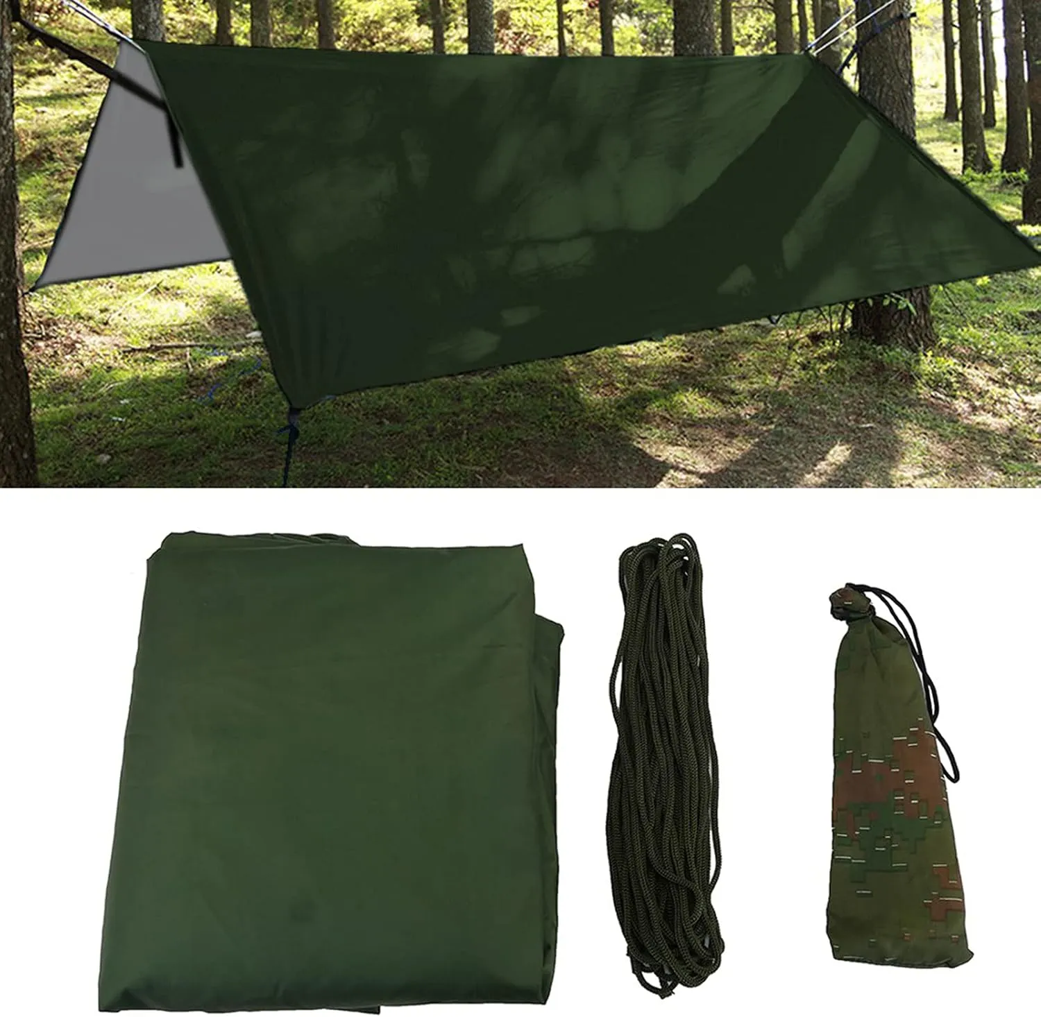 Tent Tarp Outdoor Portable Lightweight Waterproof Rain Tarp Fly Tent Tarp Shelter Portable Camping Traveling Fishing Moisture Proof (Green)