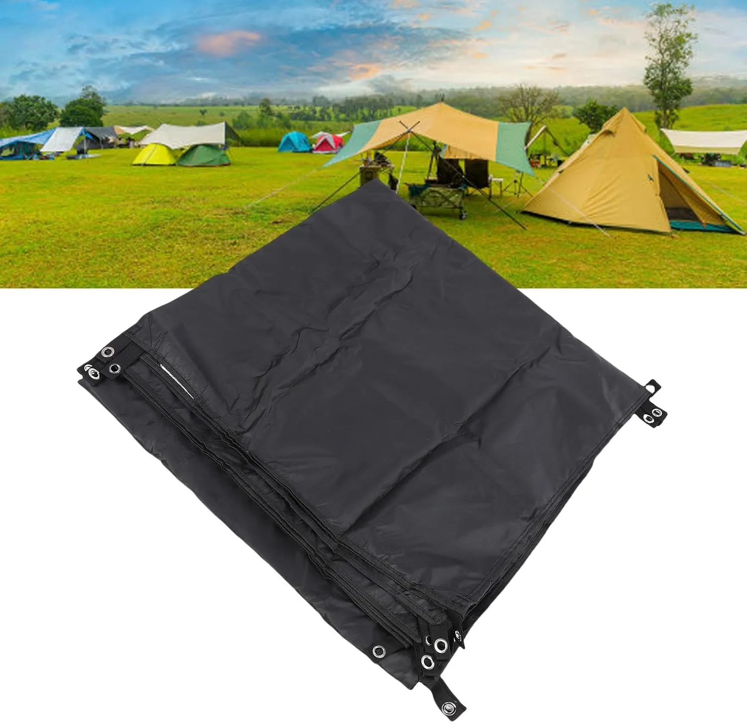 Tent Tarp, Sun Proof Rain Proof Camping Awning Outdoor Shelter with Ground Nails & Windproof Ropes Multifunctional Tent Awning for Camping Picnics Family Gatherings (M)