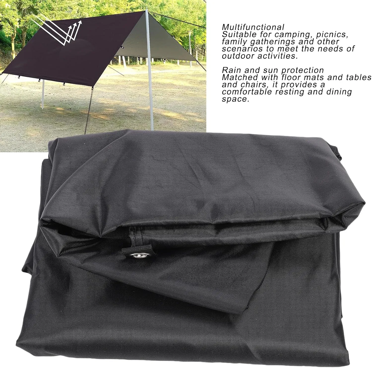 Tent Tarp, Sun Proof Rain Proof Camping Awning Outdoor Shelter with Ground Nails & Windproof Ropes Multifunctional Tent Awning for Camping Picnics Family Gatherings (M)