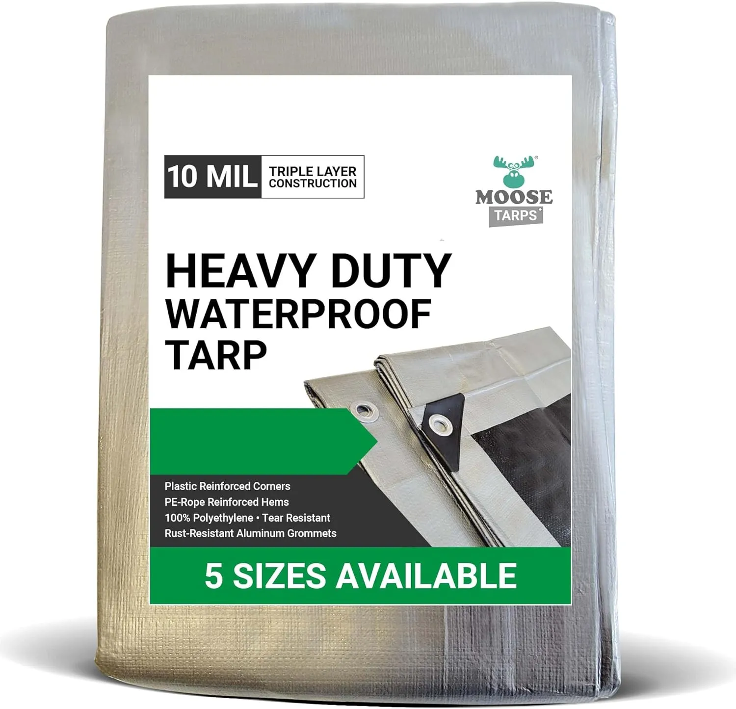 Tent Tarp, Waterproof, Heavy Duty Cover for Swimming Pool, Camping, Truck, Car, Tents, Roof, Boat or Furniture, UV and Tear Resistant, Indoor/Outdoor Silver and Black Tarp, 30' x 50'