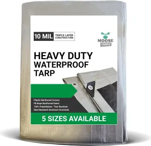 Tent Tarp, Waterproof, Heavy Duty Cover for Swimming Pool, Camping, Truck, Car, Tents, Roof, Boat or Furniture, UV and Tear Resistant, Indoor/Outdoor Silver and Black Tarp, 30' x 50'
