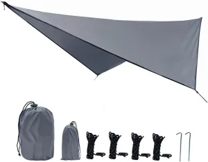 Tent Tarps Waterproof Hammock Shelter, Premium Lightweight Ripstop Nylon Cover UV Protection Durable Portable for Camping, Hiking, Picnic and Outdoor Activities (Gray)