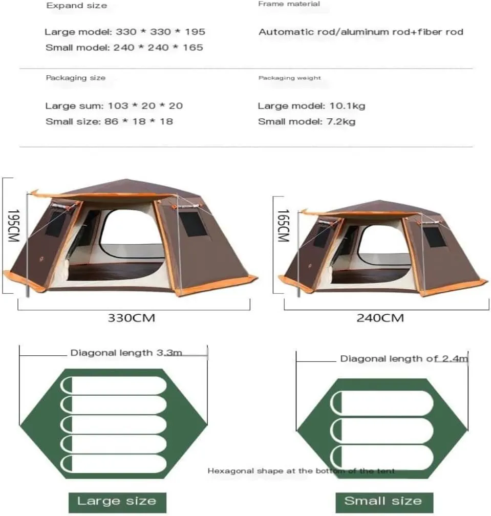 Tent Tent Outdoor Automatic Tent Sun Protection Rainstorm Tent Camping Double-Layer Aluminum Pole Hexagonal Tent Outdoor Tent