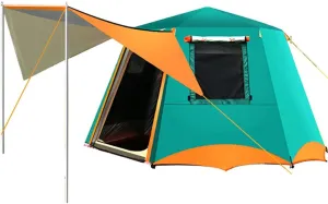Tents 3-4 Person Camping Automatic Tent with Porch Camping Pop Up Tent with 2 Door and 2 Windows Double Layer Instant Family Tent for Outdoor Hiking, Easy Set Up (Color : Green, Size : 5)