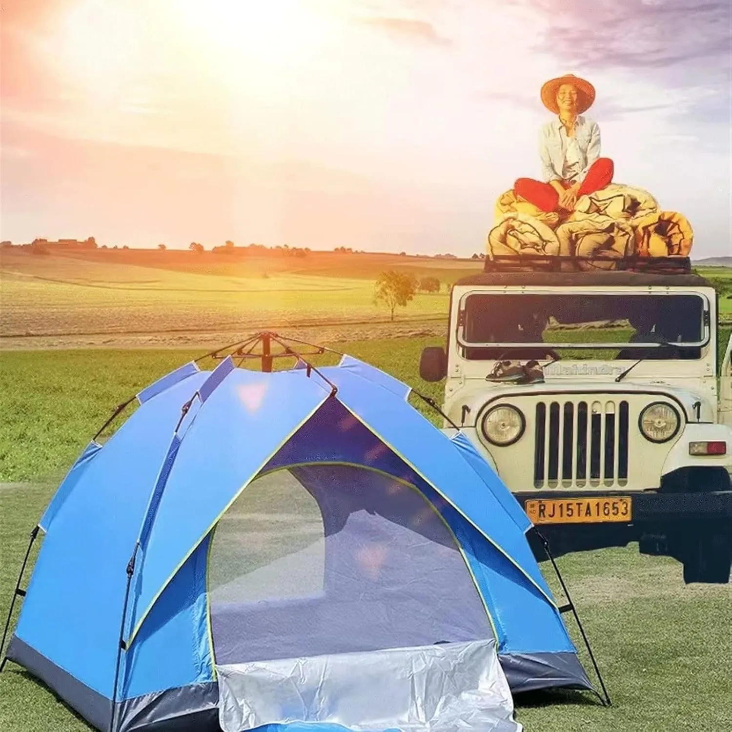 Tents 3-4Person Fully Outdoor Automatic Quick Open Tent Waterproof Tent Camping Family Outdoor Llightweight Instant Setup Tent, Green