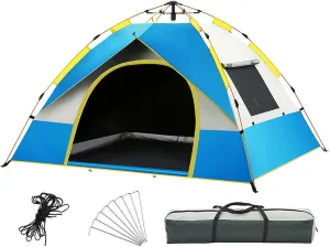 Tents 4 Person Waterproof Windproof Easy Setup Camping Tent, Double Layer Family Tents for Camping, Portable Dome Tents with 2 Doors and 2 Windows, Outdoor Tent with Carry Bag