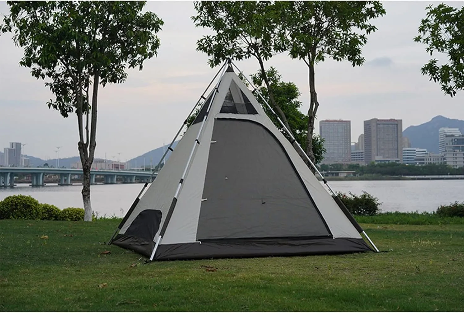 Tents Aluminum Automatic Pole Outdoor Camping Indian Pyramid Tent Sunshade Sunscreen Waterproof Steeple Double Layers