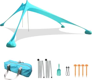 Tents Beach Tent with Sand Anchor, Portable Canopy Sunshade - 2.1m x 2.1m - Reinforced Corners, Camping Tarp Sun Shelter w/Sand Shovel Carrying Bag,E