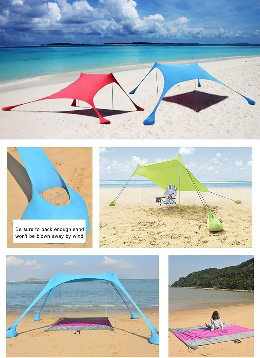 Tents Beach Tent with Sand Anchor, Portable Canopy Sunshade, Camping Tarp Sun Shelter, for Camping Trips Fishing Backyard Parks Picnics,D