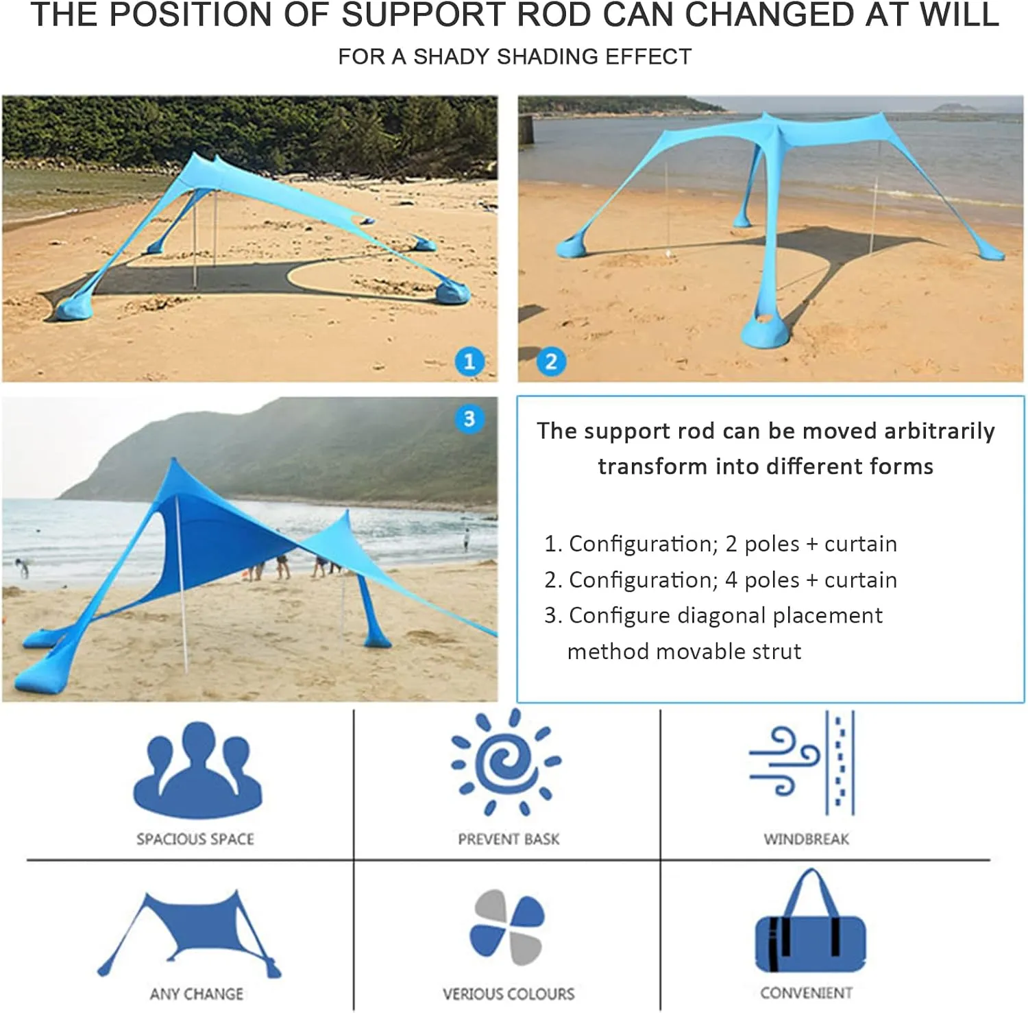 Tents Beach Tent with Sand Anchor, Portable Canopy Sunshade, Camping Tarp Sun Shelter, for Camping Trips Fishing Backyard Parks Picnics,D