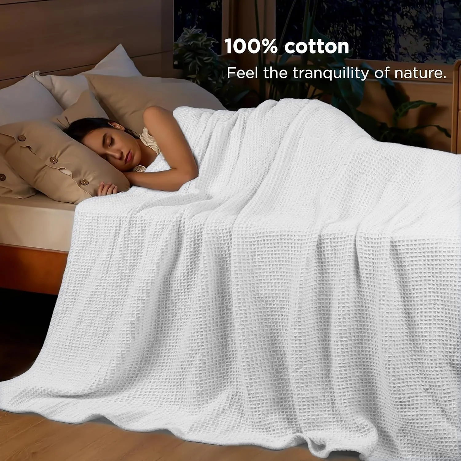 Tex Trend 100% Cotton Blankets King Size – Durable and Versatile Waffle Weave Blanket for Year Round Coziness – Warm & Lightweight - White (90”x108”)