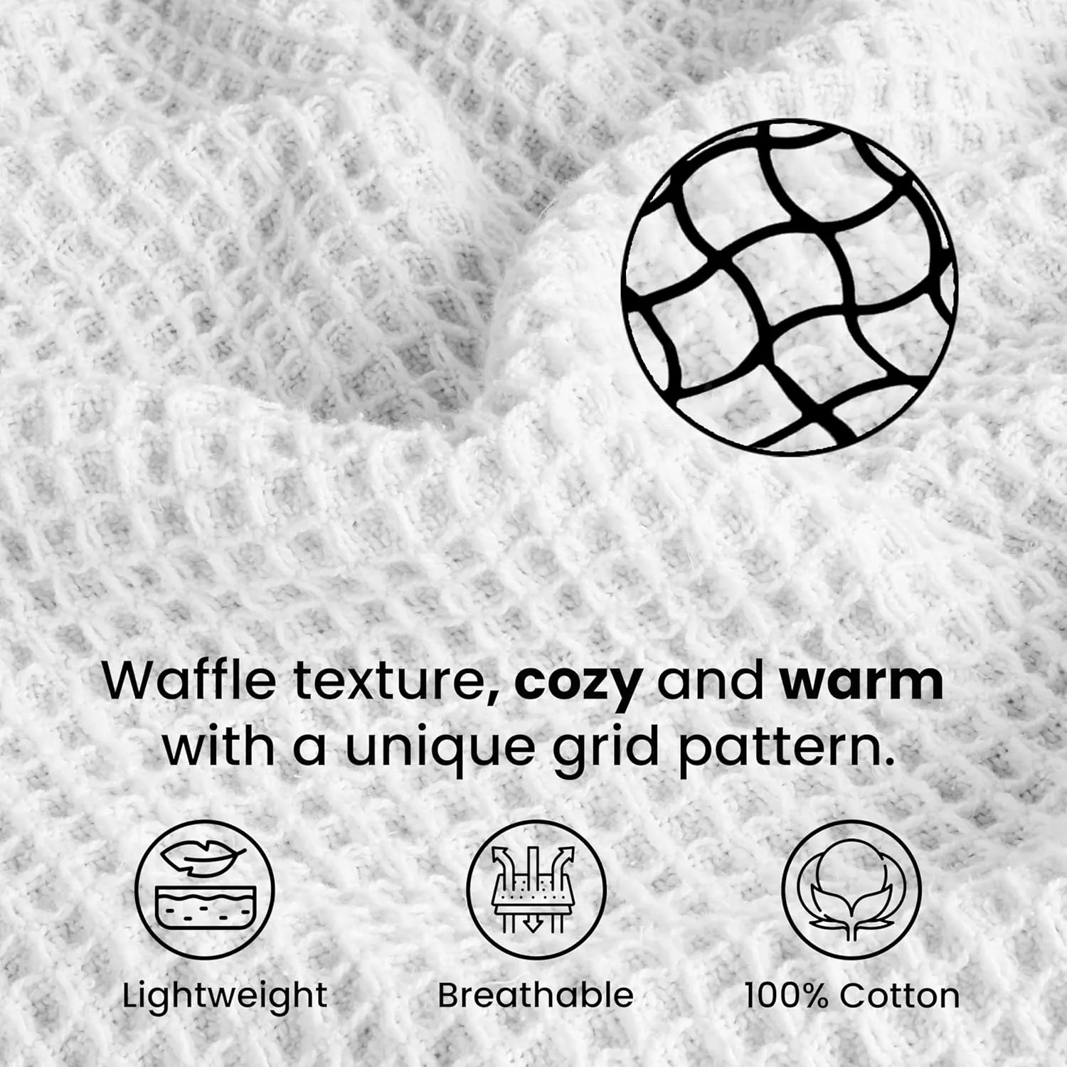 Tex Trend 100% Cotton Blankets King Size – Durable and Versatile Waffle Weave Blanket for Year Round Coziness – Warm & Lightweight - White (90”x108”)